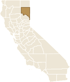 Map of California with Lassen County highlighted