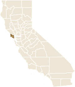 Map of California with Marin County highlighted
