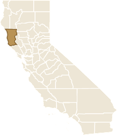 Map of California with Mendocino County highlighted