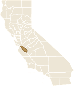 Map of California with San Benito County highlighted