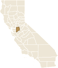 Map of California with San Joaquin County highlighted