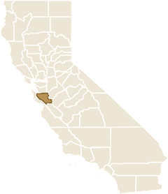 Map of California with Santa Clara County highlighted