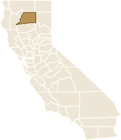 Map of California with Shasta County highlighted