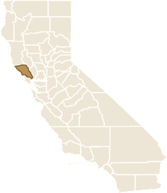 Map of California with Sonoma County highlighted