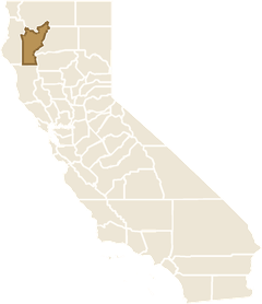 Map of California with Trinity County highlighted