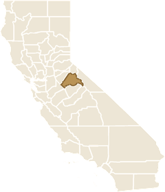 Map of California with Tuolumne County highlighted