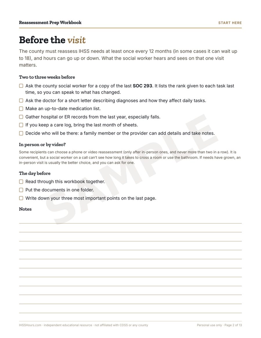Sample page 2 of the Reassessment Prep Workbook