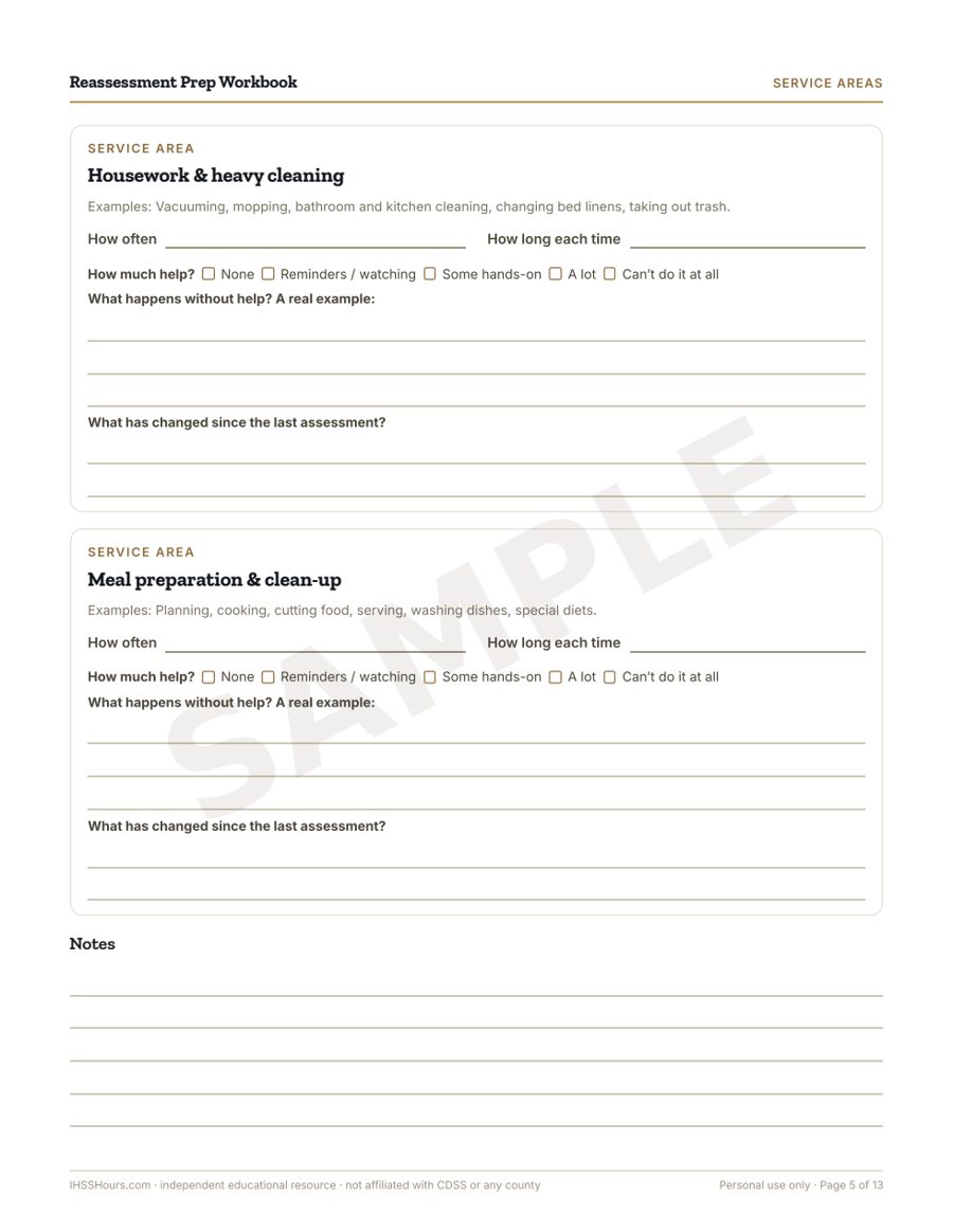 A real page from the Reassessment Prep Workbook