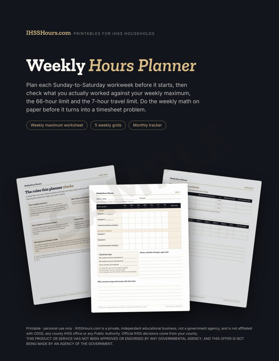 Sample page 1 of the Weekly Hours Planner